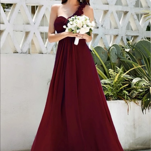 EVER-PRETTY One Shoulder Ruched Bodice Dress Maroon - Picture 5 of 5